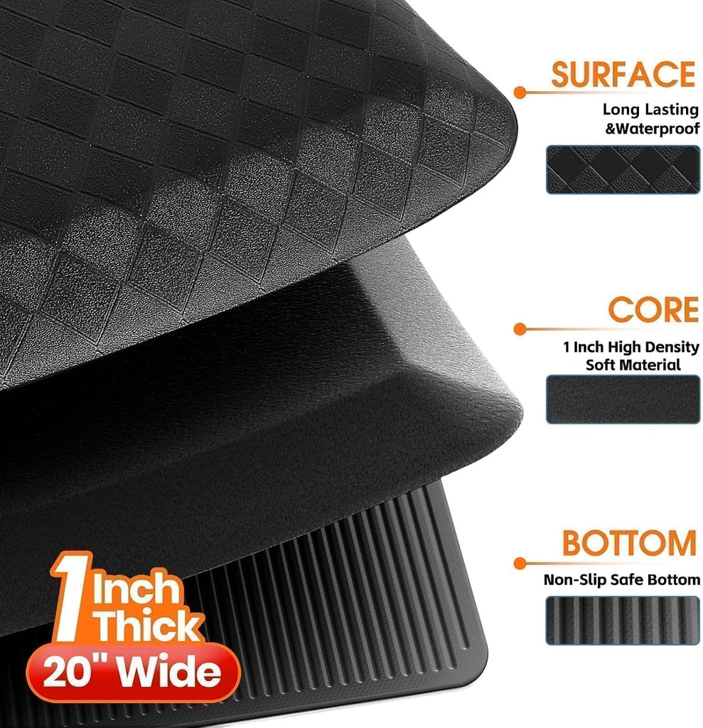 1" Thick Kitchen Mats for Floor, Water Resistant Floor Rug,Black/32" x 20" | Non-slip, Heavy Duty, Anti Fatigue