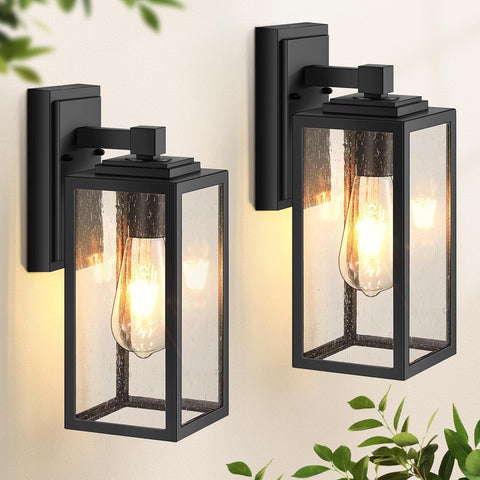 2 Pack Outdoor Wall Lights, Exterior Lights for House Lantern, Matte Black Waterproof Anti-Rust Outdoor Lights for Porch, Garden, Doorway, Seed Tempered Glass A123-B0C7GNHC5M
