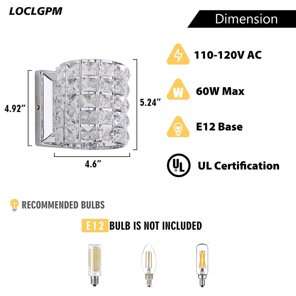 Crystal Wall Sconce Set of Two,Modern Wall Lamp 1 Light Lighting Fixtures with Crystal and Chrome Finish,Wall
