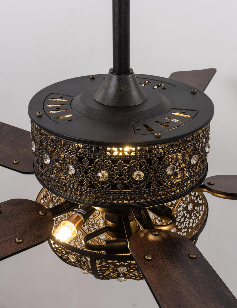 60 Inch Victorian Chandelier Ceiling Fan with Light, Aged Bronze Fandelier