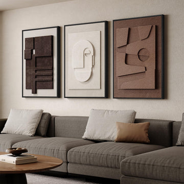 Large Framed 3D Wall Art, Brown Abstract Art Wall Decor