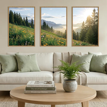 Sun Mountains Forest Wall Art, Landscape Nature Wall Decor