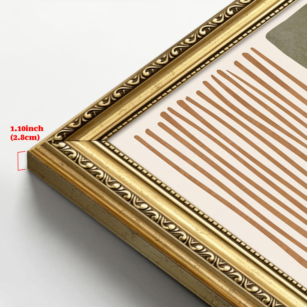 Gold Framed Modern Abstract Wall Art, Neutral Sage Green Geometric Picture Wall Decor, Beige Terracotta Canvas Print