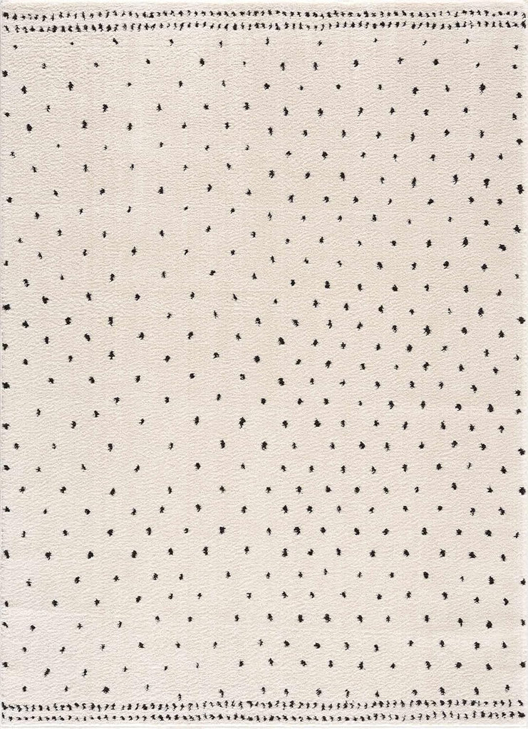 Julie Hallway, Kitchen Runner Rug - Polka Dot Border - Contemporary Minimalist Modern Scandinavian Farmhouse - High