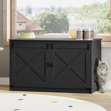 Cat Litter Box Enclosure, Hidden Litter Box Furniture with Divider