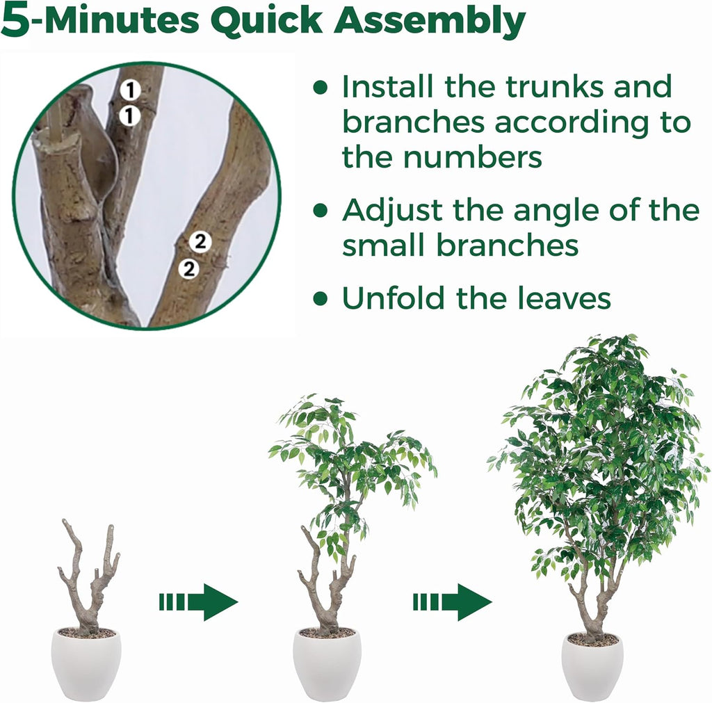 8FT Artificial Ficus Tree with White Planter, Faux Banyan Tree