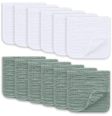 Muslin Burp Cloths Large 100% Cotton Hand Washcloths for Boys & Girls, Baby Essentials Extra Absorbent and Soft