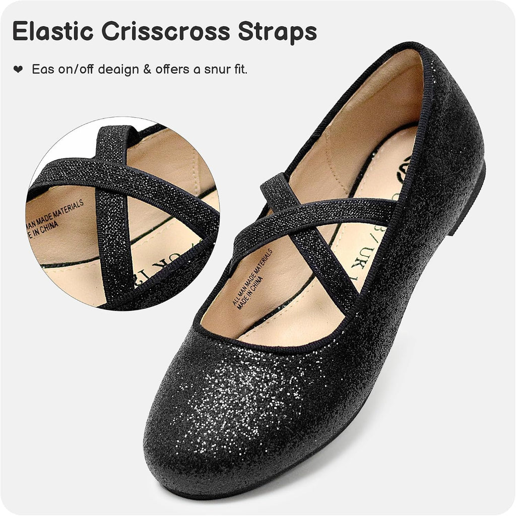Girls Black Dress Shoes Mary Janes for Girls Ballet Flats with Cross Strap Party Wedding School Shoes