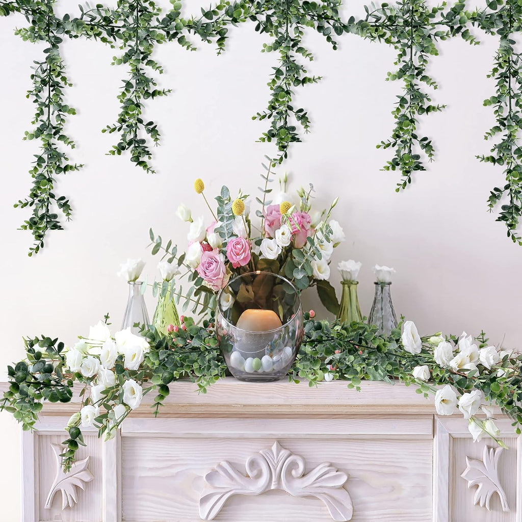 Artificial Eucalyptus Garland 5 Pack Fake Eucalyptus Greenery Garland Faux Hanging Plants Artificial Vines, 5.6 - Set of 5