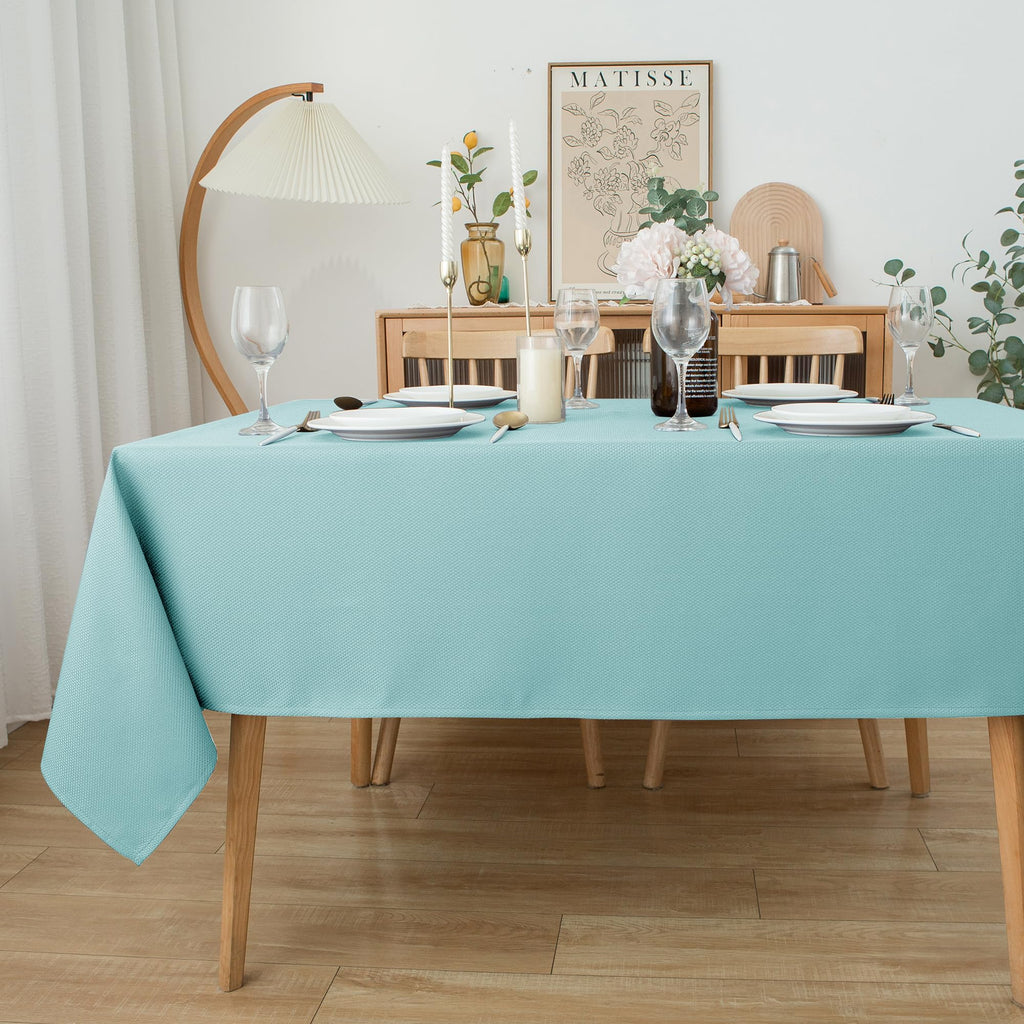 Textured Tablecloth Rectangle-Fabric Outdoor Table Cloths-Aqua Blue 70x120"
