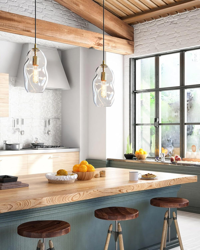 Modern Pendant Lights Kitchen Island Large Gold Hanging Light Fixtures for Dining Table Blown Art Glass Clear Organic