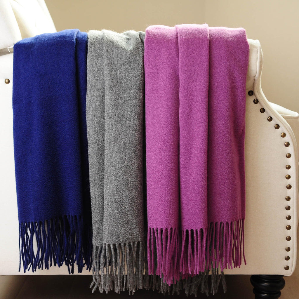Premium Cashmere Throw Blanket with Fringe (Navy)