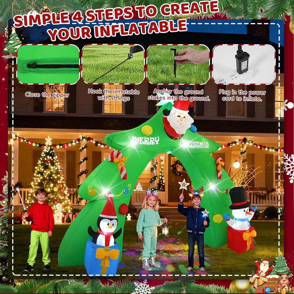 12 FT Santa's Candy Tree Arch Outdoor Inflatable with Rotating LED Colorful Lights for Christmas Holiday Party
