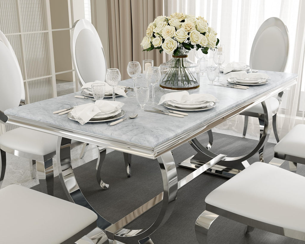 Dining Table, 70" Rectangular Modern Kitchen and Dining Room Table with Silver U-Base in Grey Silver