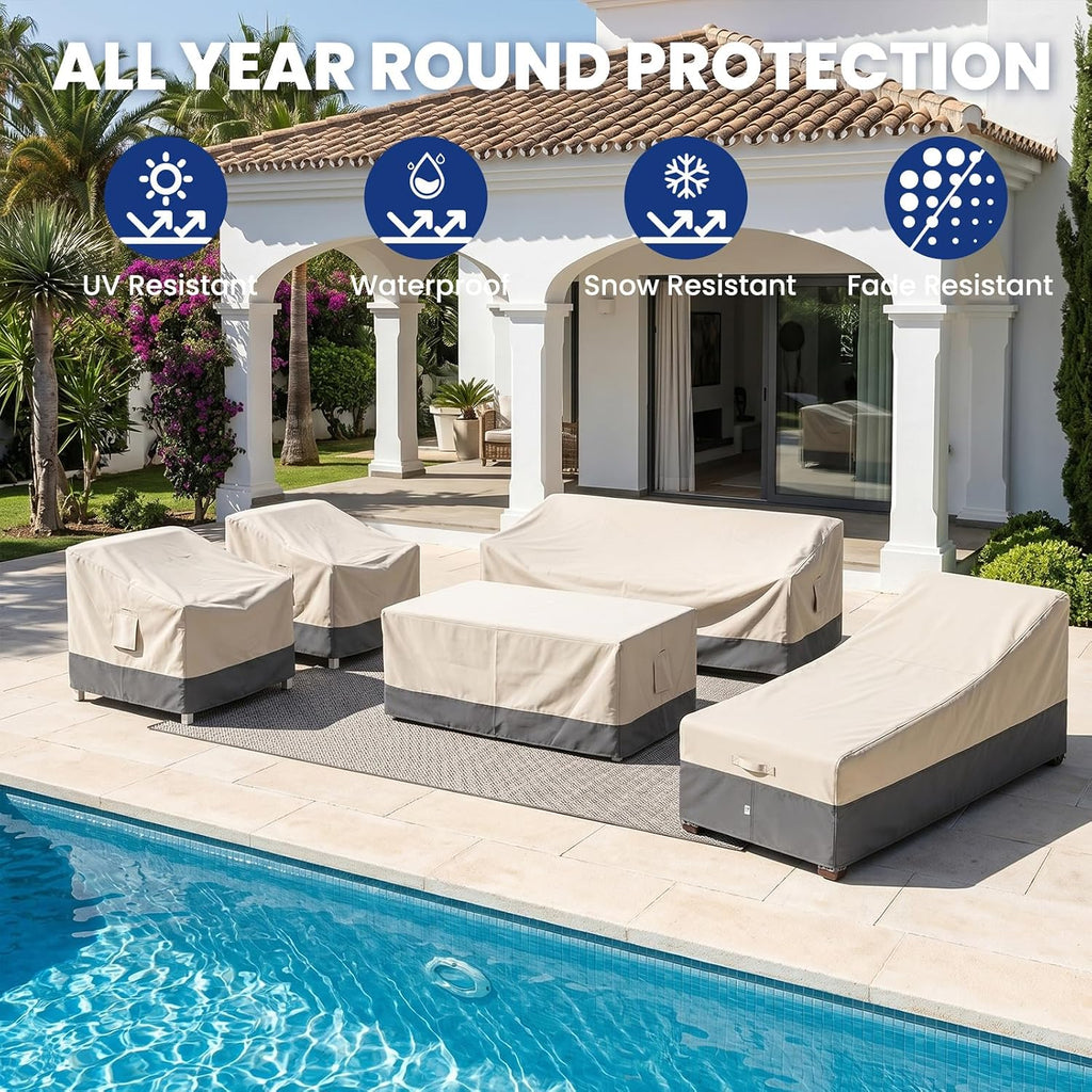 Extra Heavy Duty Patio Chaise Lounge Cover Waterproof 2 Pack - Lounge Chair Covers for Outdoor Pool Lounger and Patio