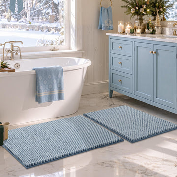 Bathroom Rugs Set 2 Piece, Light Blue, 20"x32" + 16"x24"