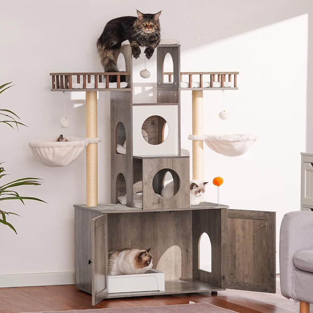 Cat Tree with Litter Box Enclosure for Indoor Big Cat