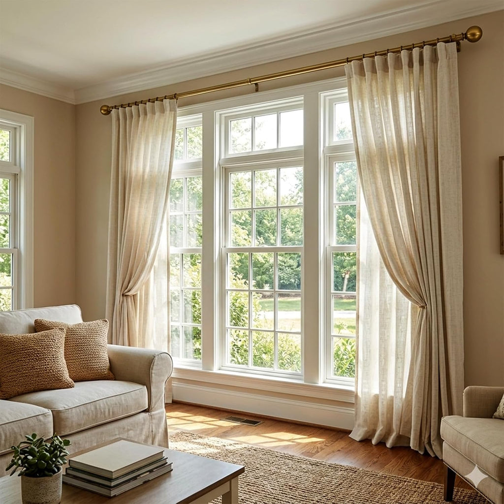 Brass Curtain Rods for Windows, 1 Inch Modern Metal Drapery Rods, Adjustable Heavy Duty Curtain Pole