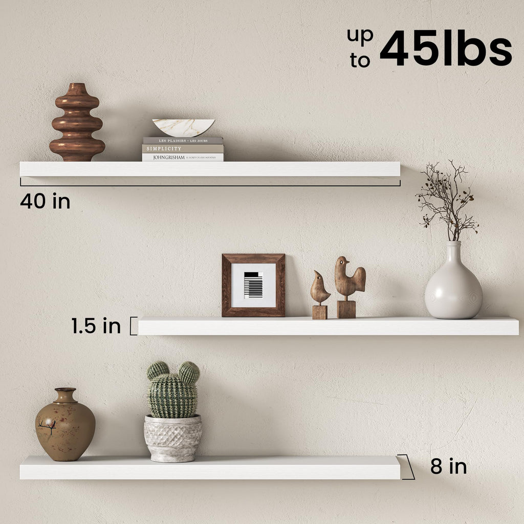 40 Inch Floating Shelves for Wall, 8 Inch Deep Rustic Wood Floating Shelves Set of 3, Wall Mounted Hanging Shelf with