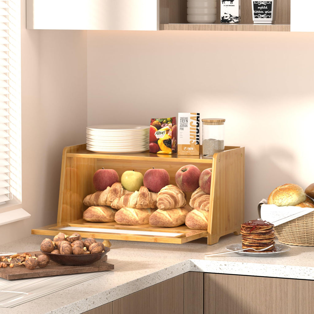 Countertop, Vintage Wooden Counter Breadbox, Bamboo Bread Storage Container Bin made Bread, Small Farmhouse Corner