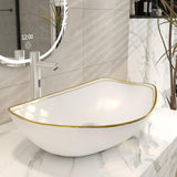 MEJE 22 X 16 inch LUXURY GOLD rim Oval Vessel, Above Counter Bathroom Sink, Porcelain Ceramic Vessel Vanity Sink
