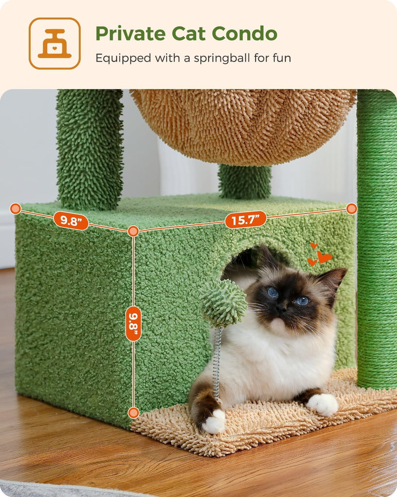 4-in-1 Cactus Cat Tree for Kittens & Small Cats, 33in Green Tower