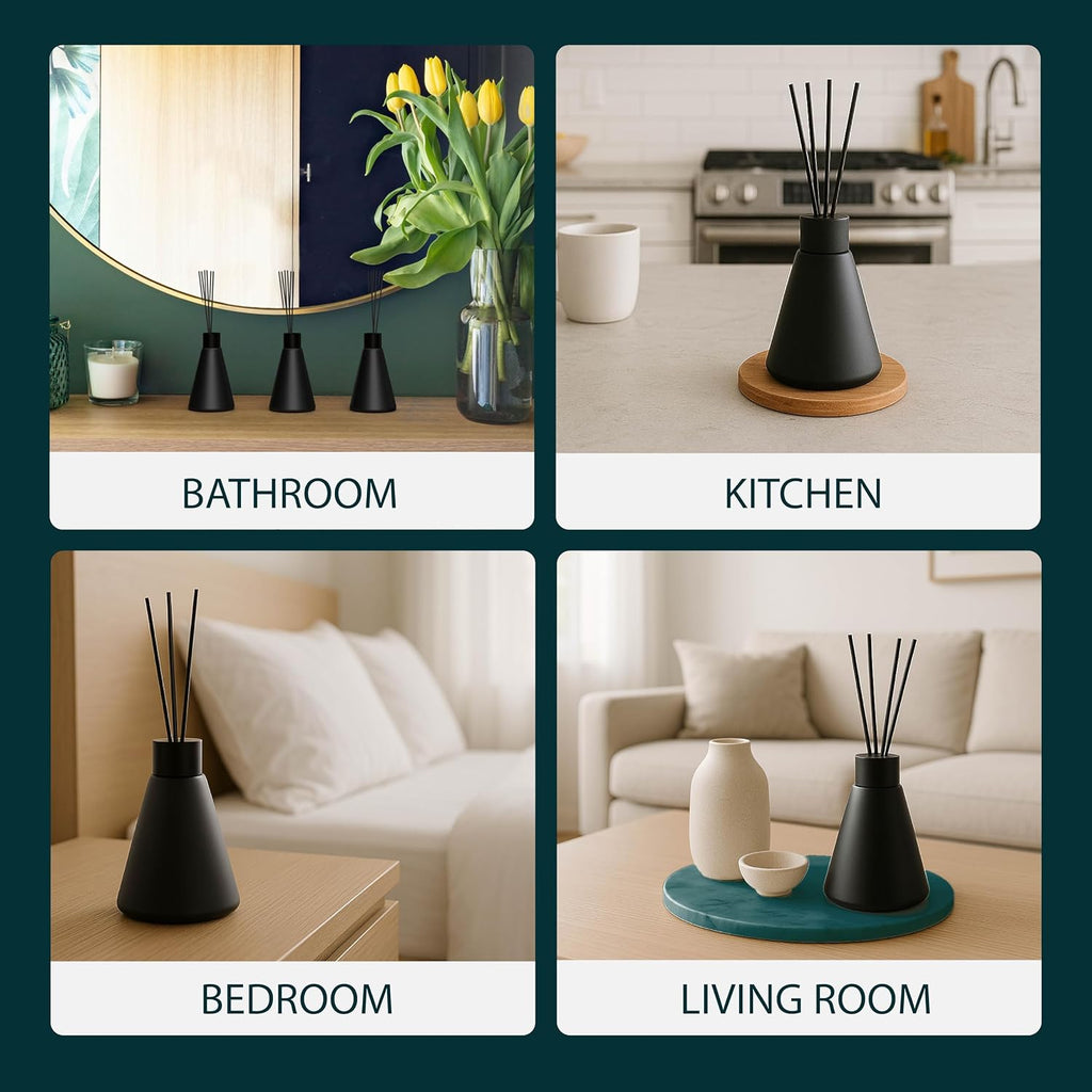 Reed Diffuser Matte Black (3-Pack) - Home Fragrance, 50ml - Set of 3