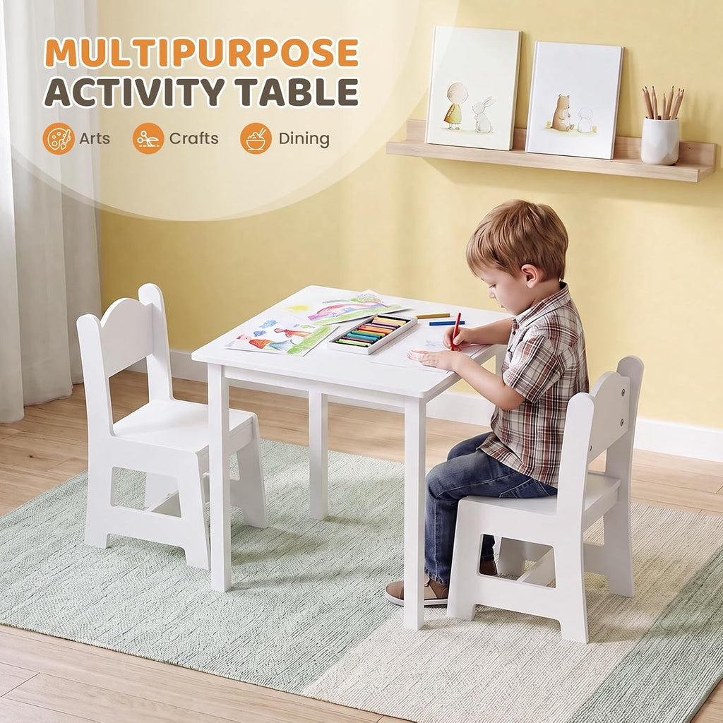 Kids Table and Chairs, Toddler Table and Chair Set for Ages 1-3, Wooden Activity Table with Chairs, Perfect for Arts