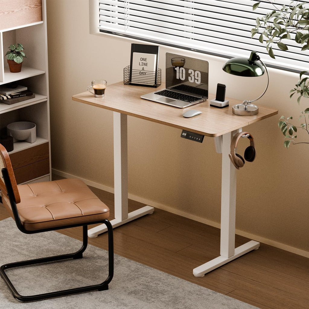 35" Electric Standing Desk, Small Sit Stand up Desk, Light Walnut