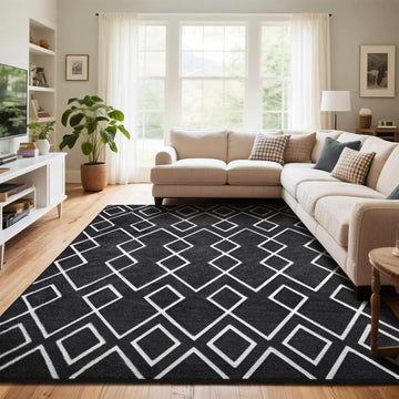 Soft Area Rug, Moroccan Rugs, Geometric Non-Slip Carpet with Memory Foam for Boys Girls's Bedside Office Dorm