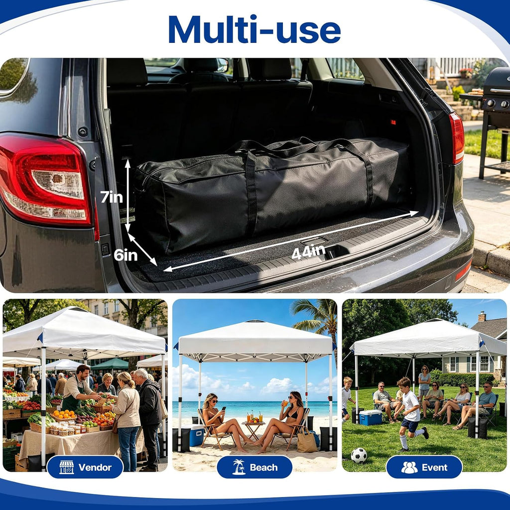 10x10 FT Pop Up Canopy Outdoor Tent, 1-Button Push Easy Set Up, Waterproof & 3-Height Adjustable Beach Shade