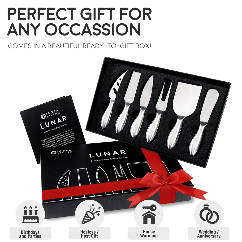 Lunar 6-Piece Premium Stainless Steel Cheese Knife Set