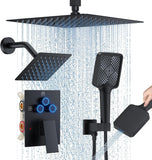 Shower Faucet Set, 12" Ceiling Mount Rainfall Shower System with 12'' Top Head+6'' Side Head and Multi-function