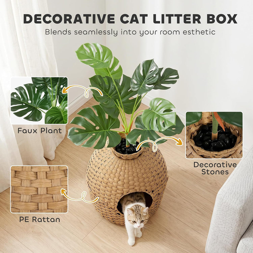 Hidden Cat Litter Box Plant Furniture Enclosure with Faux Plant