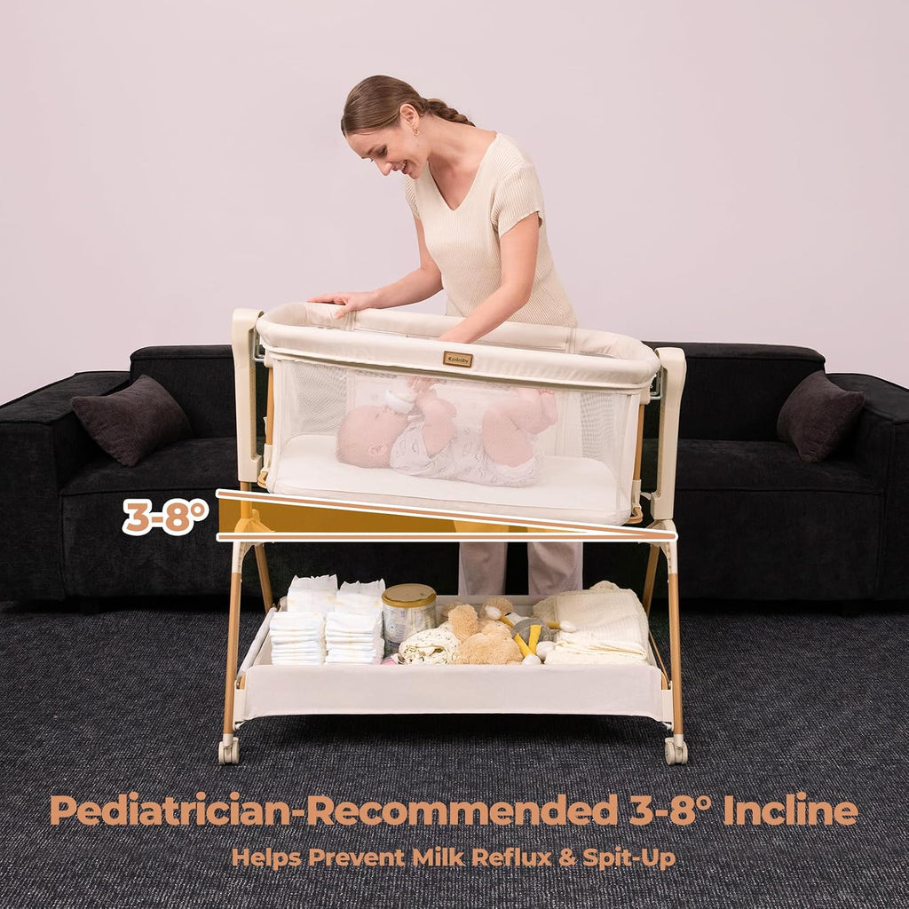 Baby Bassinet Bedside Sleeper: 3-in-1 Rocking Bassinet for Baby - Breathable Full-Mesh Crib with Mattress | 6 Height