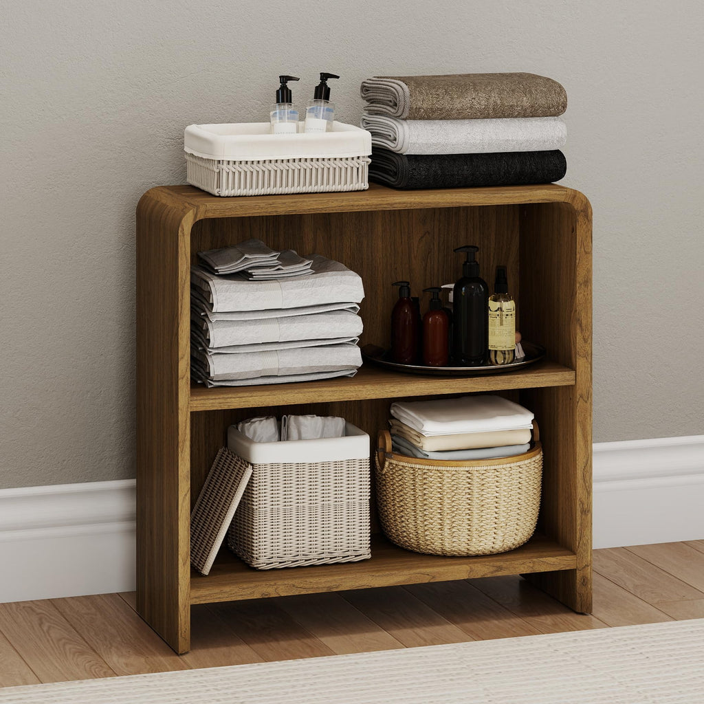 31" Bookcase Tall 2 Shelves Wood Bookshelf with Curved Soft Edges, Heavy Duty Modern Storage Cabinet for Professional