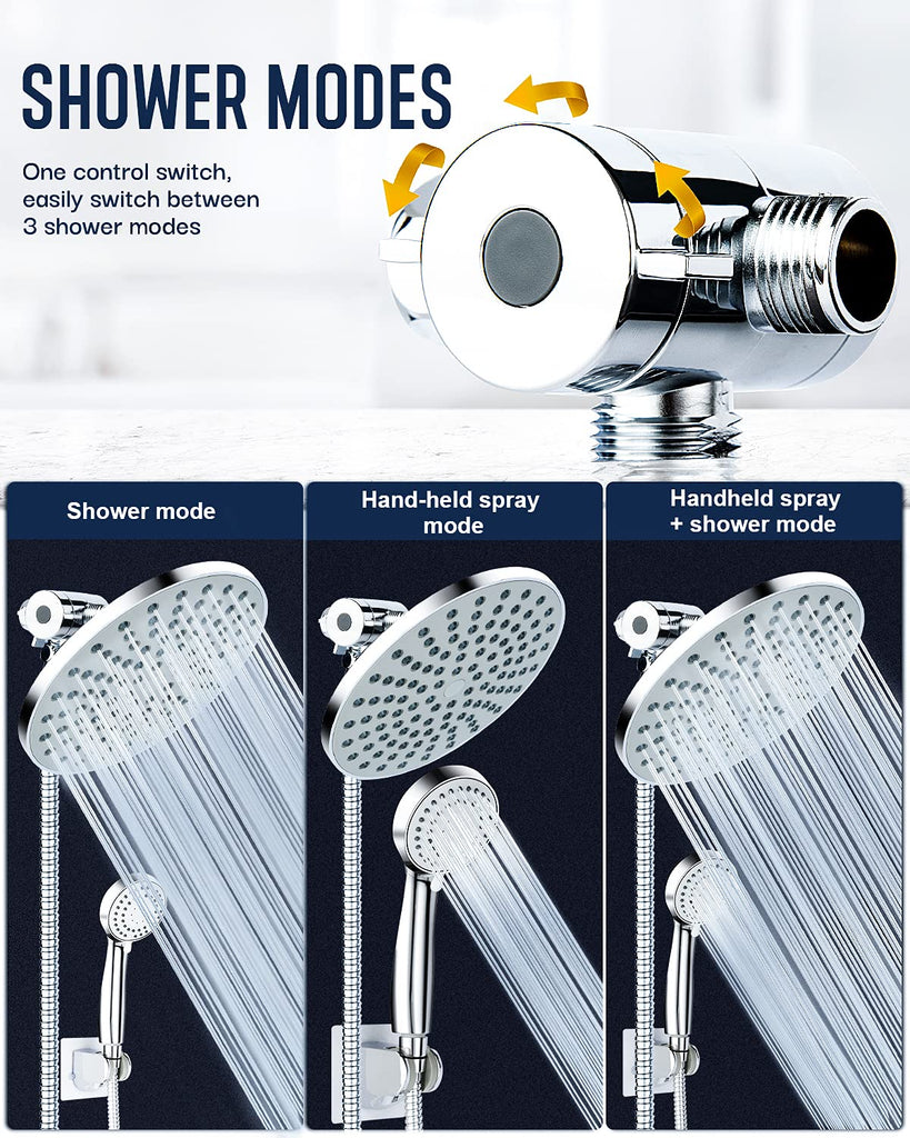 High Pressure 8" Rainfall Shower Head and Handheld Shower Heads Combo, with 60" hose, Punch-free, Dual Powerful