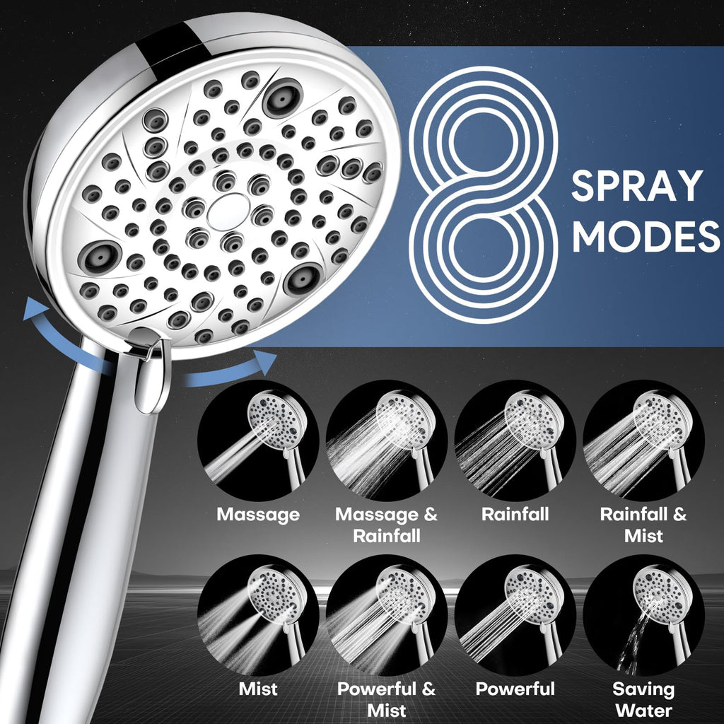 Shower Head with Handheld Combo, 8" High Pressure Double Shower Head