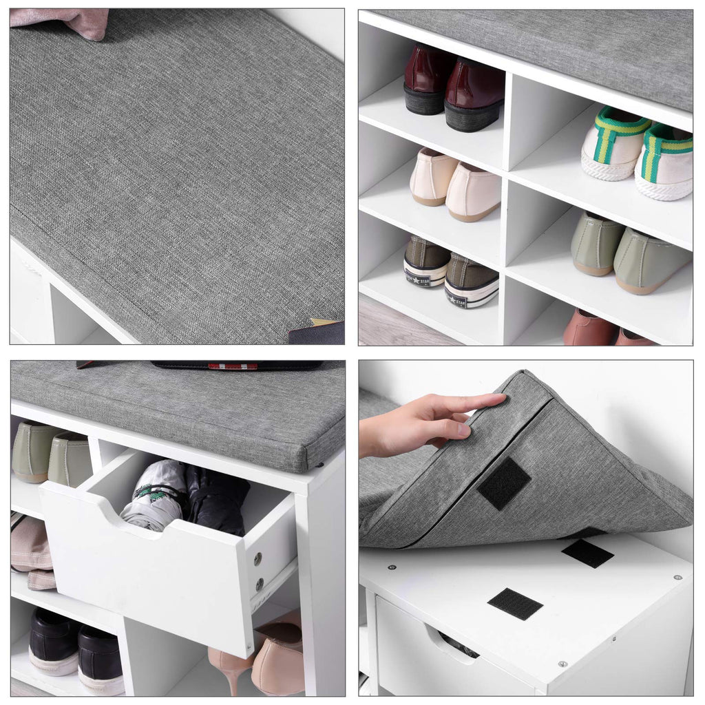 Shoe Bench with Cushion, Storage Bench, 10 Compartments