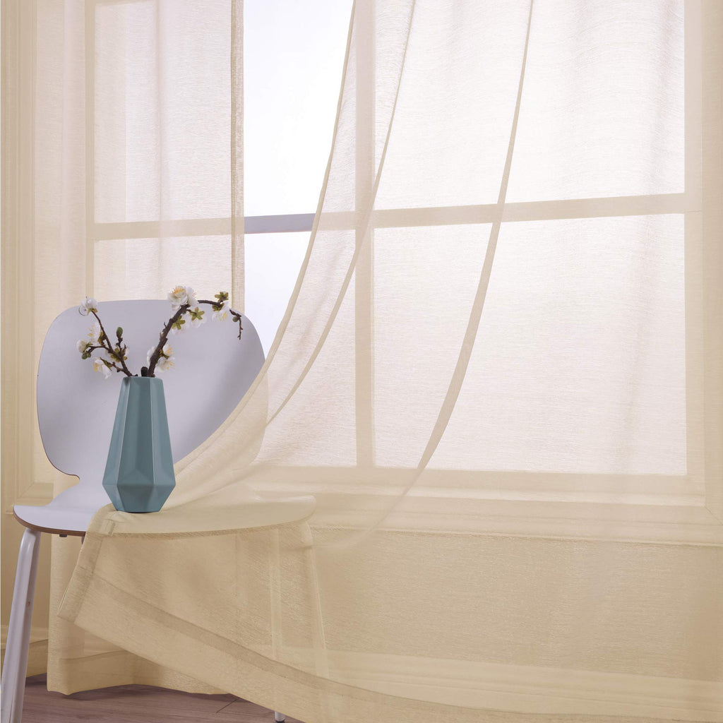Tan Beige Curtains 84 Inches Long, Sheer Grommet Farmhouse Style Primitive Country Curtains Bedroom Dining Room Window