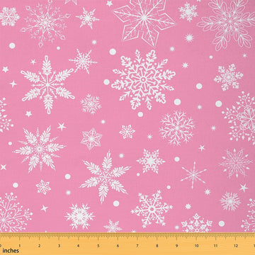 Snowflakes Print Fabric by The Yard, Christmas Winter Symbol Stars DIY Craft, Dots Stripes Geometric Arts Soft