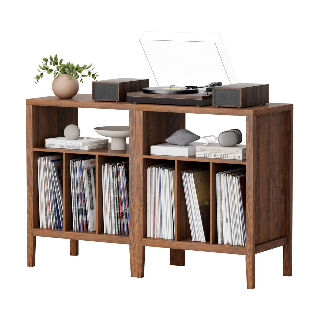 Record Player Stand Set of 2 with Vinyl Record Storage Holds up to 180 Albums, Large Turntable Stand Dispaly Table