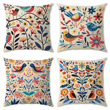 Folk Pillow Covers Colorful Flowers Nordic Garden Velvet Throw Pillows Swedish Norwegian Floral Decorative 18x18
