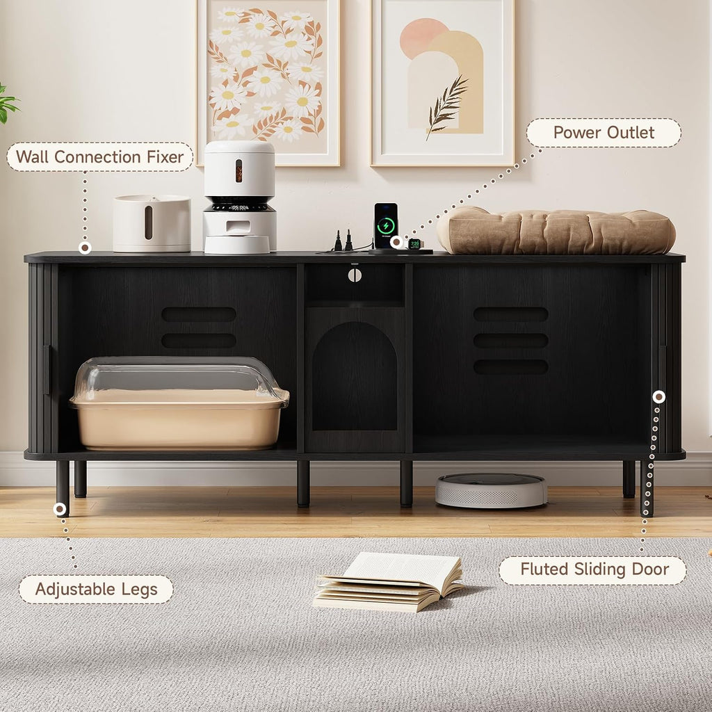 65 Inches Cat Litter Box Enclosure for 2 Cats, Black
