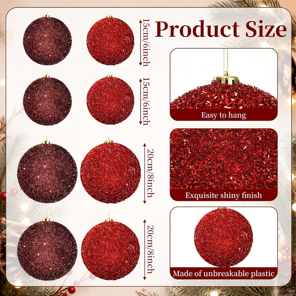 8 Pack 6" 8" Jumbo Christmas Balls Ornament Outdoor Glitter Sequin