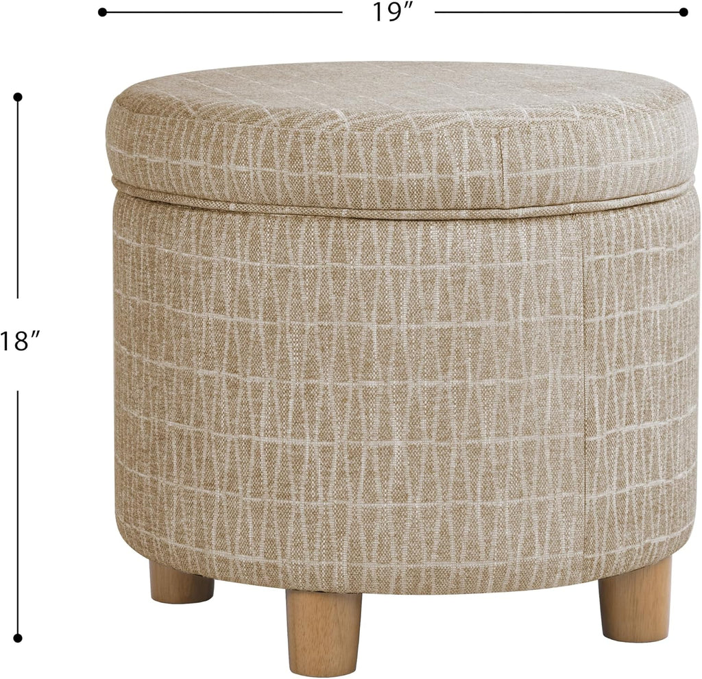 19" Round Storage Ottoman - Tan Geometric Pattern