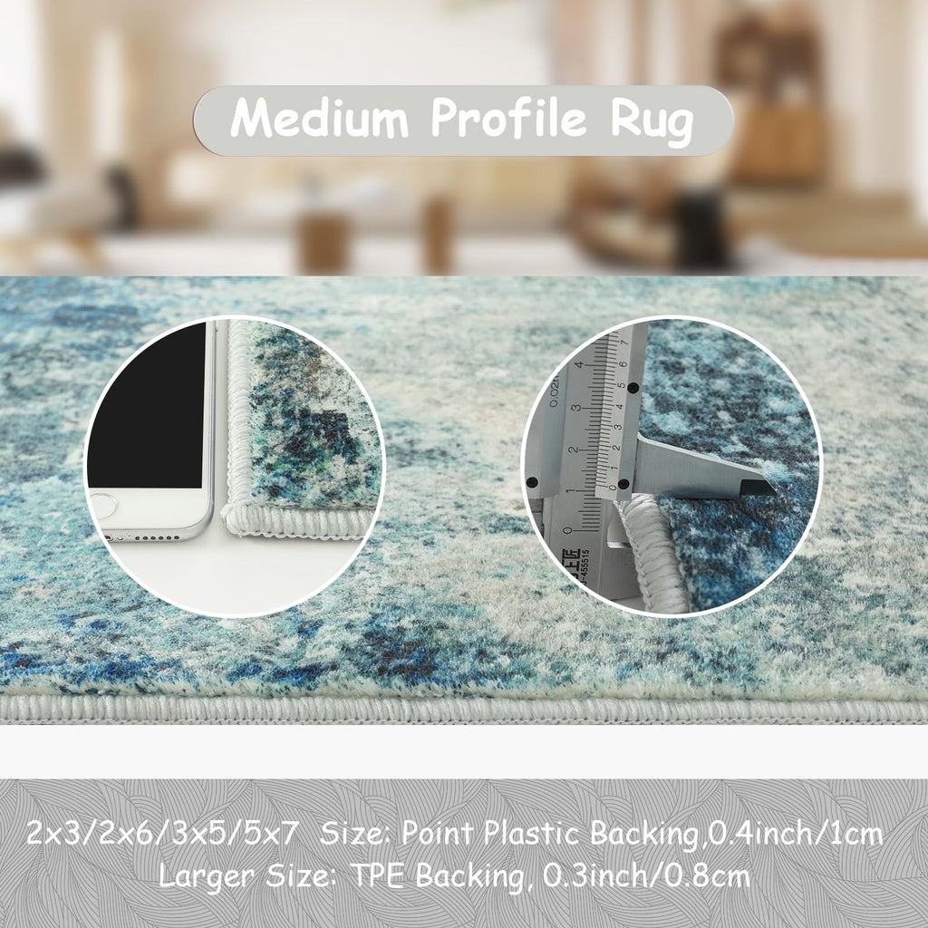 Modern Abstract Runner Rug with Rubber Backing - Washable Rug Runners s Non Slip, 6 Ft Long Accent Carpet Kitchen