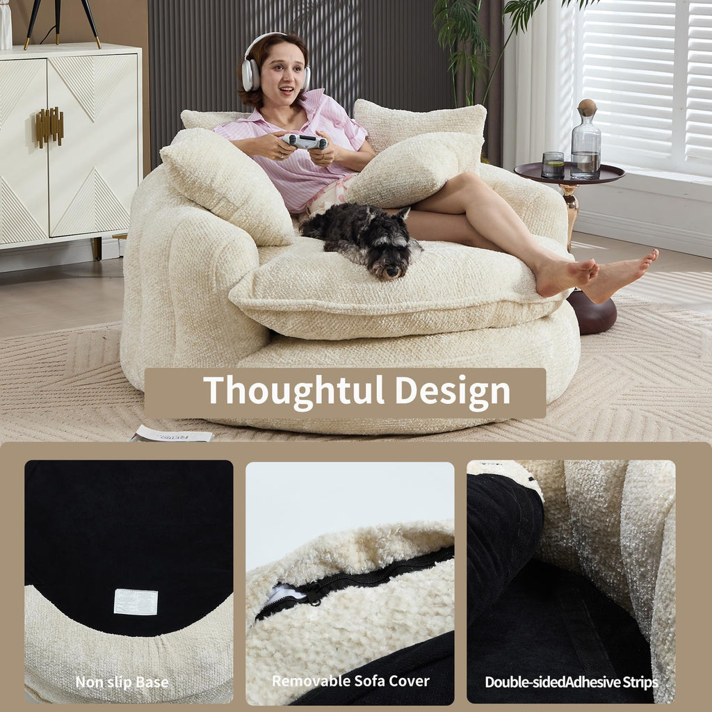Oversized Chenille Round, Fluffy Reading Chair