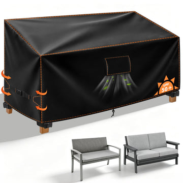Outdoor Patio Bench Seat Cover Waterproof 2 Seater, 54Wx38Dx35H Inch, Black