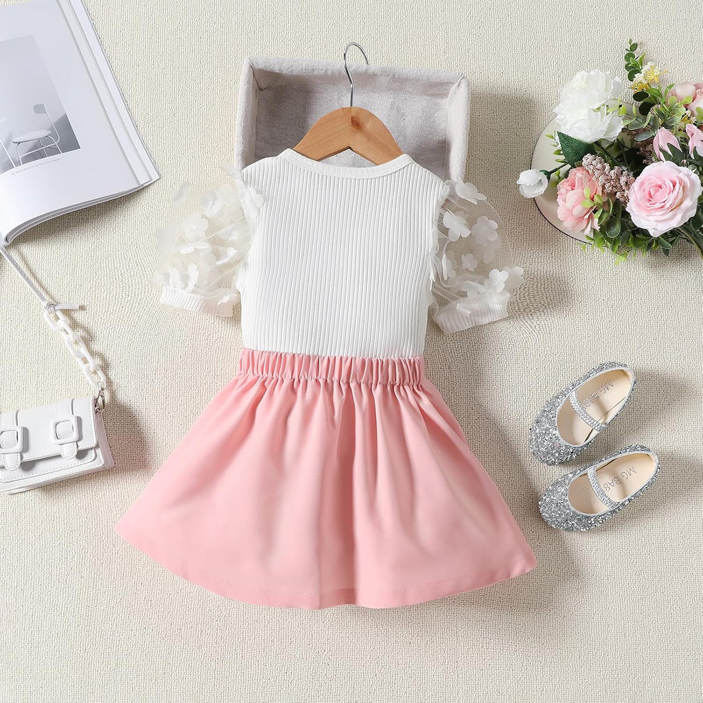 Toddler Baby Girl Skirts Outfit Spring Summer Kids Clothes Sleeveless Knit Vest Top + Pleated A-Line Skirt Set